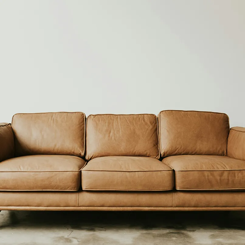 A comfortable brown leather sofa